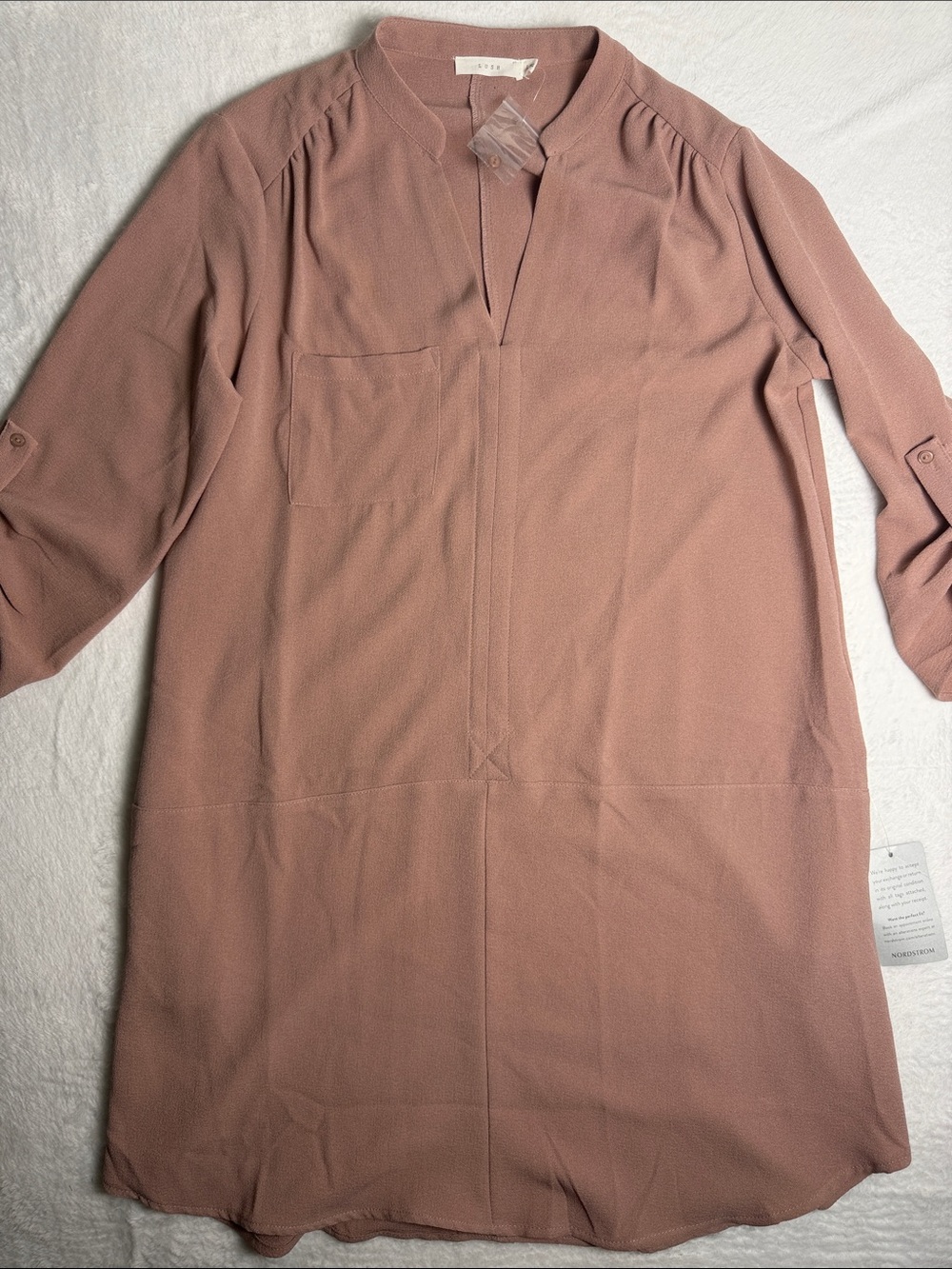 NWT Lush Nordstroms Soft Pink 3/4 Sleeve Tunic Dress Size Large